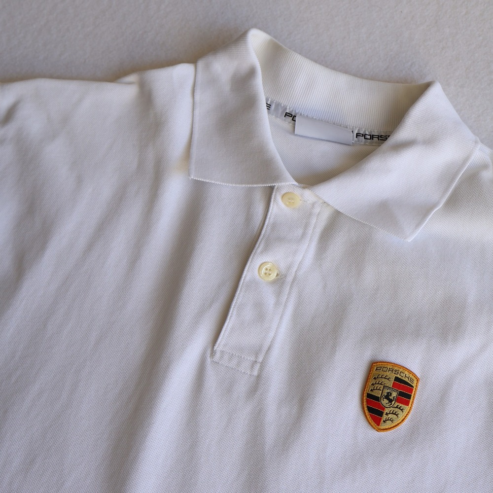 Porsche Design Driver's Selection Polo Shirt Mens XL White Cotton Knit Crest